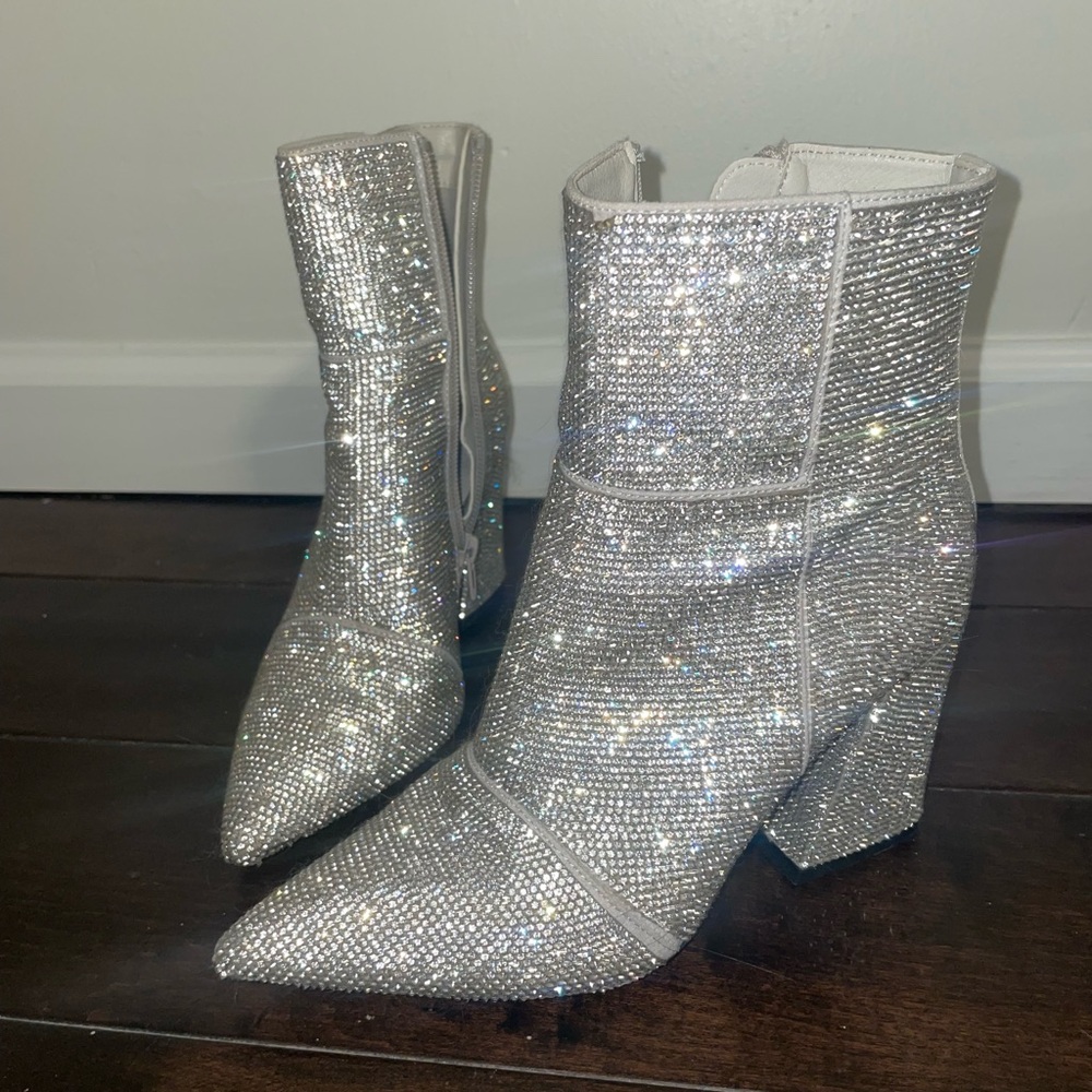 Madden Girl Silver Ankle Booties with Chunky Heel